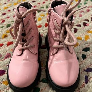 Girls faux leather pink combat boots size 8